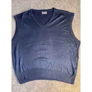 Jantzen Sweater Vest Mens XL Navy Knitted Sleeveless Classic Fit V Neck Pullover